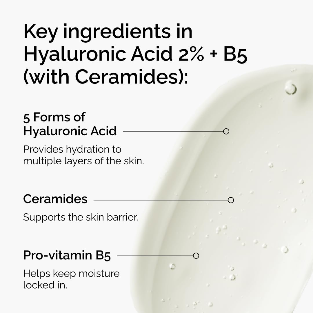 The Ordinary Hyaluronic Acid 2% + B5 (with Ceramides), Multi-Depth Hydration Serum for Plumper, Smoother Skin
