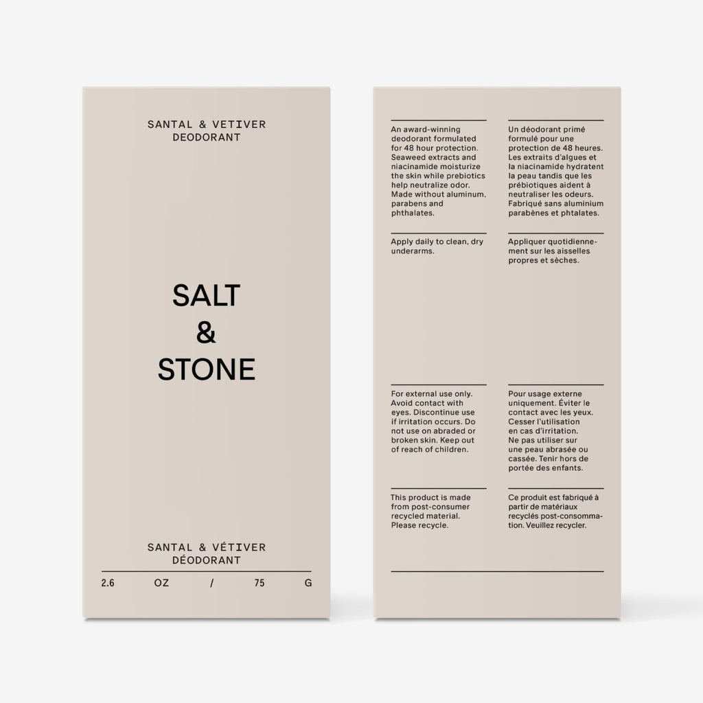 Salt & Stone Aluminum-Free Deodorant, Women & Men Santal & Vetiver 2.6 oz