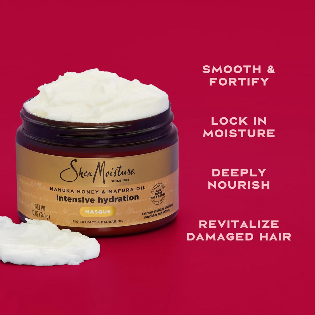 Shea Moisture Intensive Hydration Hair Masque Manuka Honey & Mafura Oil For Dry, Damaged Hair Deep Conditioning Hair Treatment 11.5 oz