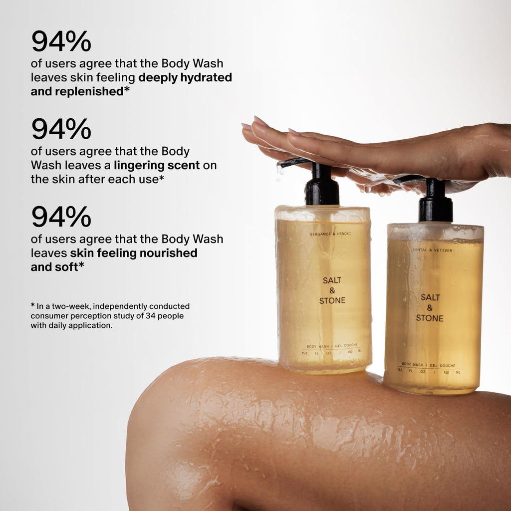 Salt & Stone Body Wash for Women & Men, Bergamot & Hinoki 15.2 fl oz