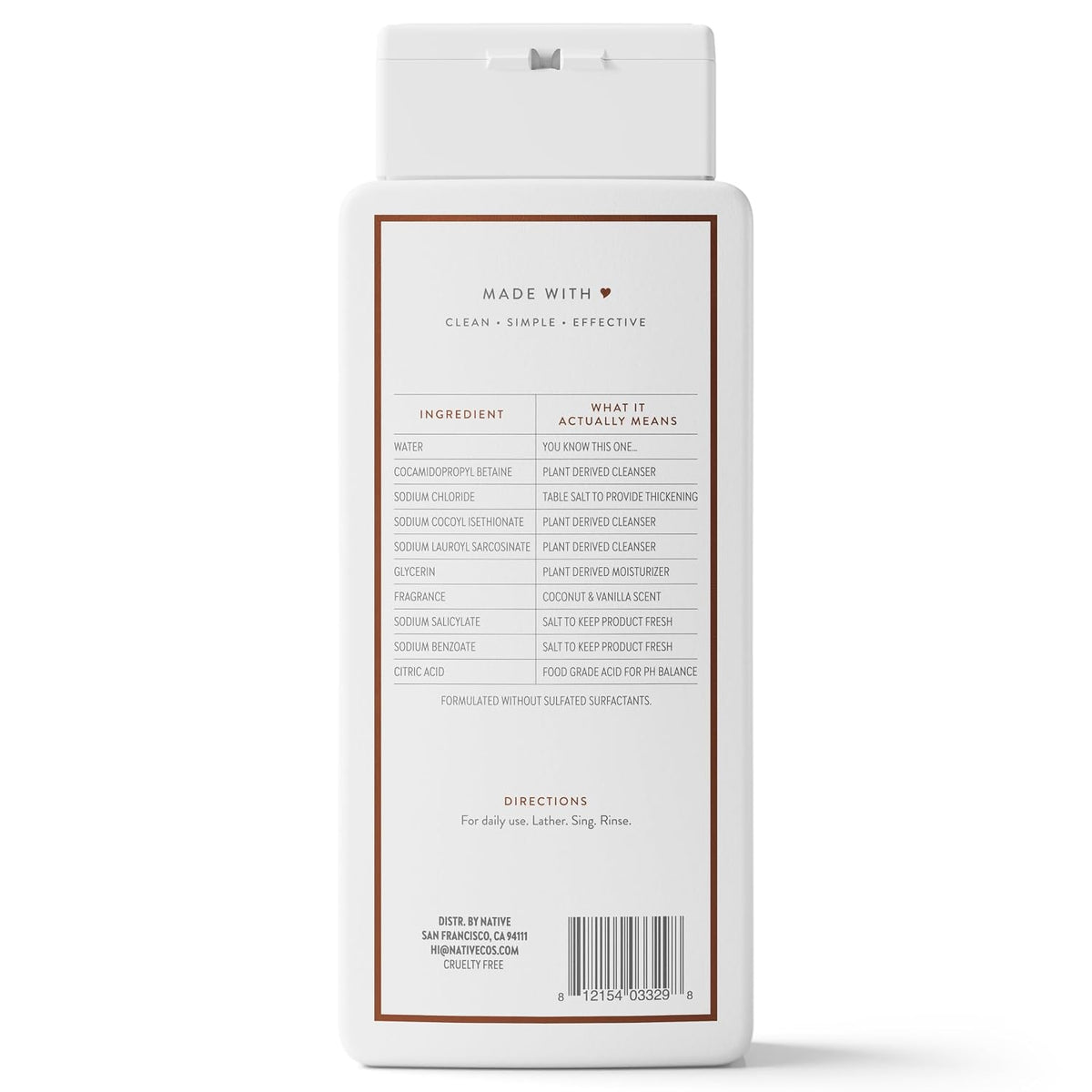Native Clean Body Wash, Gentle & pH-balanced for Sensitive Skin, 24-Hr Freshness for Women & Men, Vegan & Cruelty-Free, Free of Sulfates, Parabens & Phthalates, Coconut & Vanilla, 18fl oz