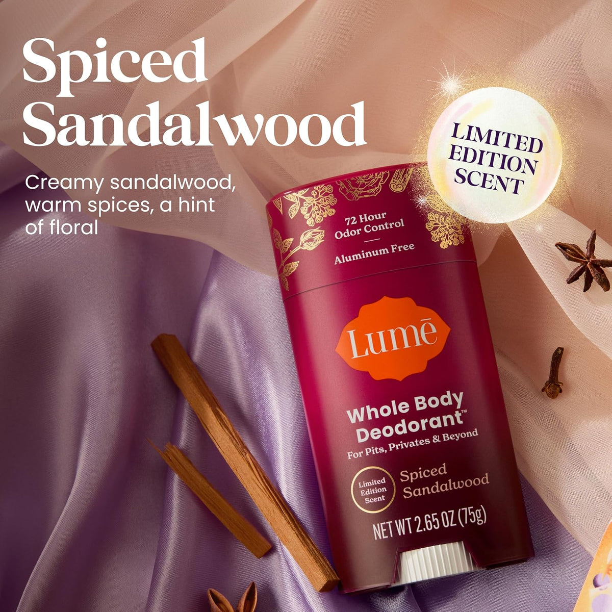 Lume Whole Body Deodorant - Solid Stick - 2.6 oz (Spiced Sandalwood)